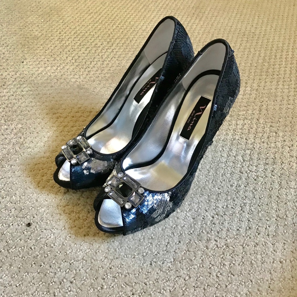 Nina New York Black and Silver Jewelry Shoes